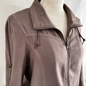 American Rag Military Style Crop Jacket Sz Small Taupe Roll Tab Sleeve Zip Front